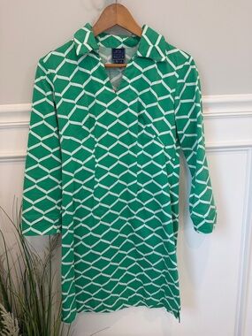 Melly M Green and White Geometric Midi Dress